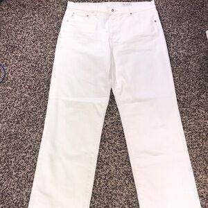 AG Brinley Mid Rise Straight Leg Light Cream White Stretch Denim Jeans Sz 31